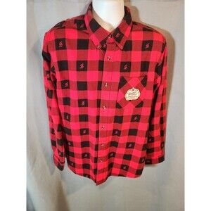 Magellan Shirt Mens Med Red Black Button Shiner Bock Beer Check‎ Plaid